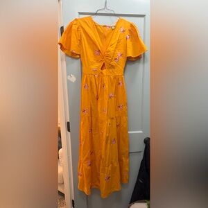 Miss Selfridge Yellow Dress with Pink Embroidery